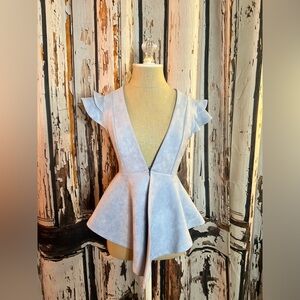 AKIRA Light Blue Flutter Sleeve Blouse